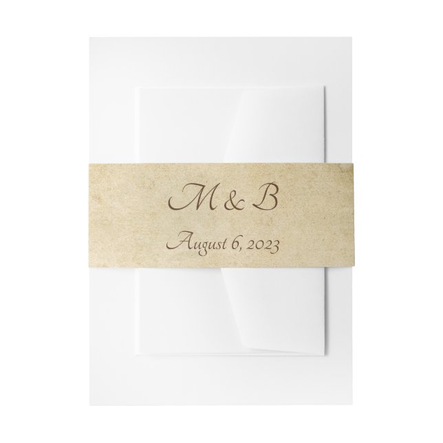 Cintas Para Invitaciones Boda rústico de papel antiguo de época (Anverso Ejemplo)