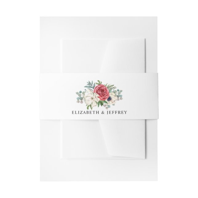 Cintas Para Invitaciones Boda Rústico Elegante Rojo Floral Blanco (Anverso Ejemplo)