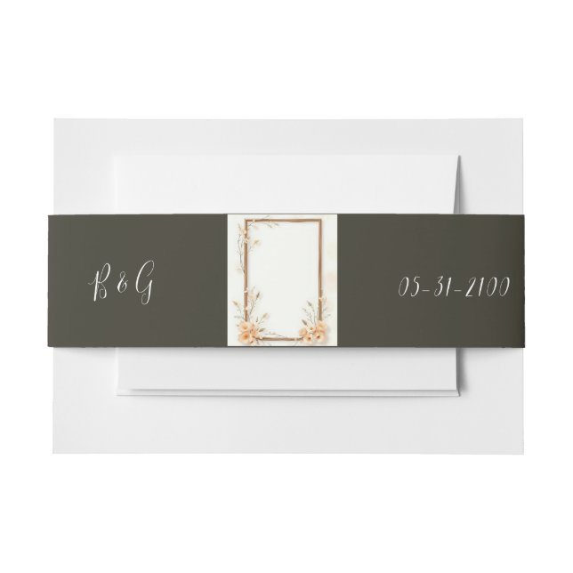 Cintas Para Invitaciones Boda rústico floral beige (Anverso Ejemplo)