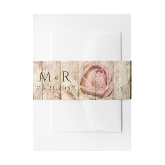Cintas Para Invitaciones Boda Rústico Floral Rosa Rosa de Madera Rústica (Anverso Ejemplo)