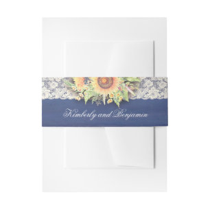 Cintas Para Invitaciones Boda Rústico Navy Lace y Sunflowers