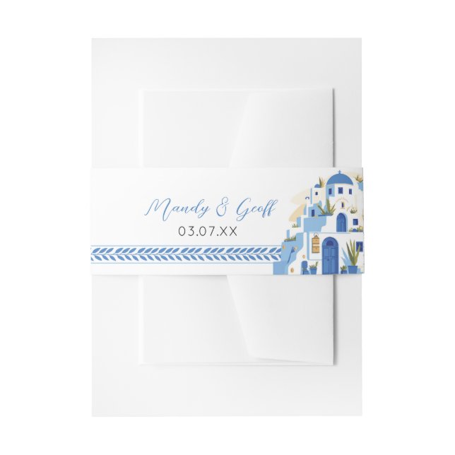 Cintas Para Invitaciones Boda Santorini Banda Belly Grecia Azul griego (Anverso Ejemplo)