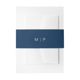 Cintas Para Invitaciones Boda Sencilla Monograma Azul Marino