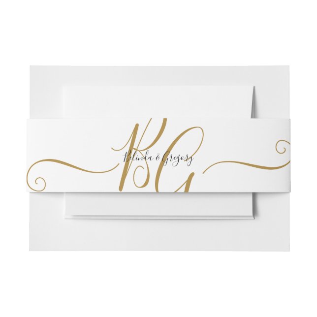 Cintas Para Invitaciones Boda Sencillo Elegante de Iniciales Doradas (Anverso Ejemplo)