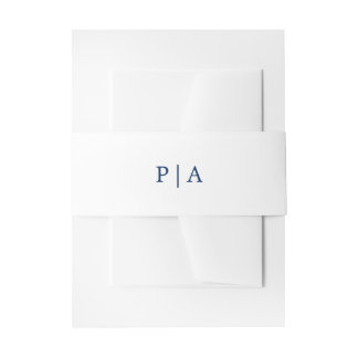 Cintas Para Invitaciones Boda Simple con Monograma Azul Marino y Blanco