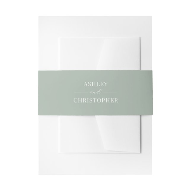 Cintas Para Invitaciones Boda Simple Moderna Verde Salvia (Anverso Ejemplo)