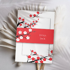 Cintas Para Invitaciones Boda Temático de la Flora de Cerezo Rojo