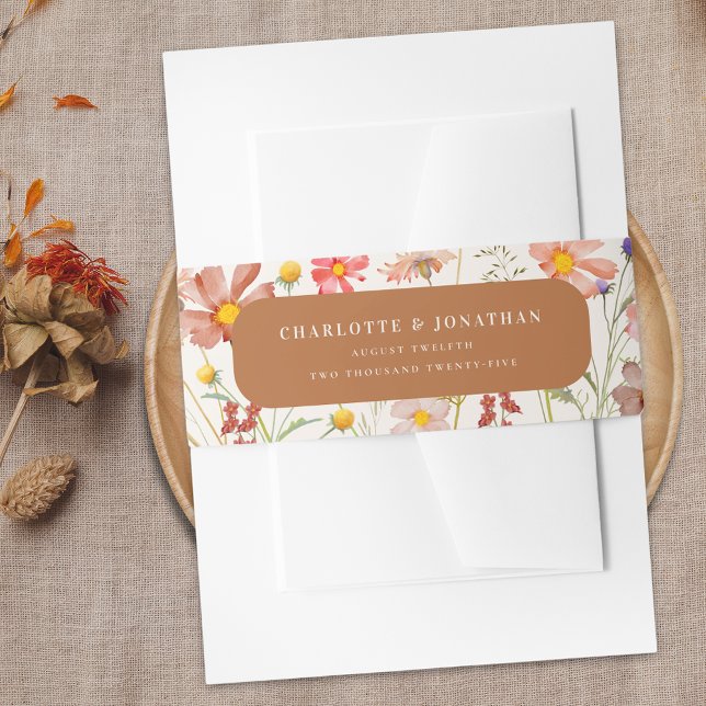 Cintas Para Invitaciones Boda Terracotta Boho Floral Fall (Beige terracotta Boho floral fall custom Wedding belly bands watercolor wildflowers elegant rustic)