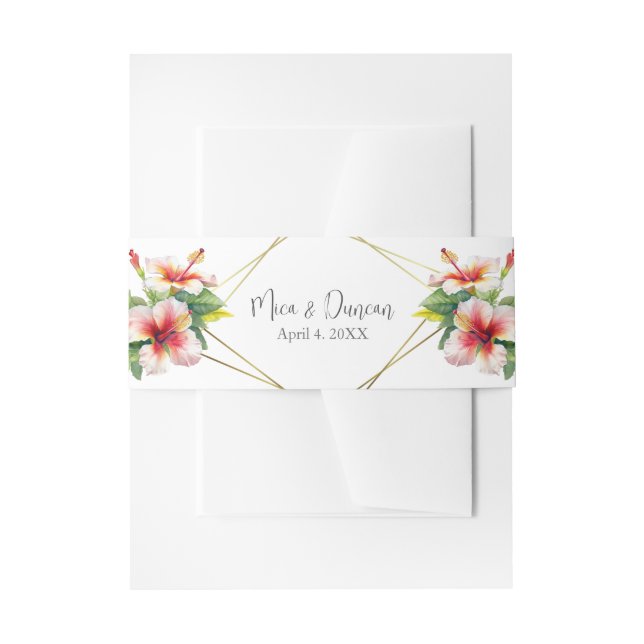 Cintas Para Invitaciones Boda Tropical de Hibiscus (Anverso Ejemplo)