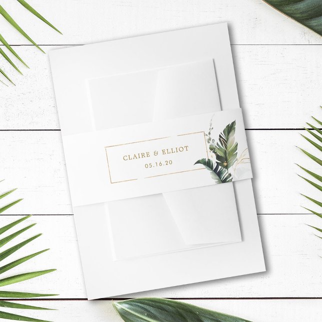 Cintas Para Invitaciones Boda Tropical Foliage Green Gold (Subido por el creador)