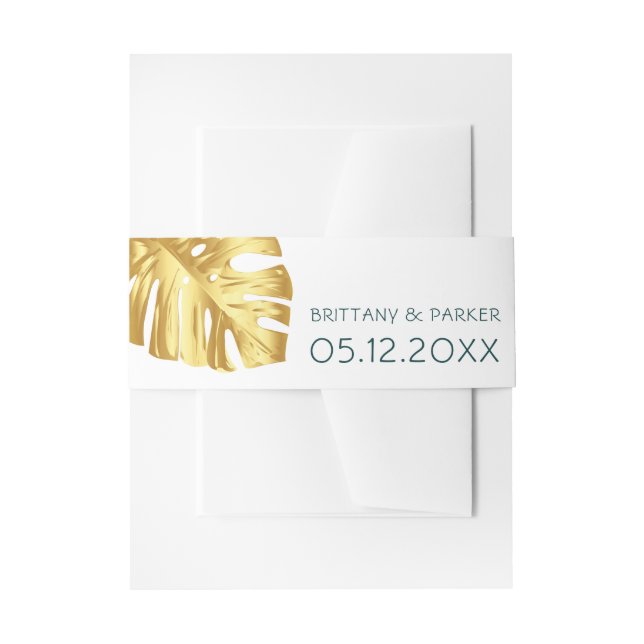 Cintas Para Invitaciones Boda Tropical Gold (Anverso Ejemplo)