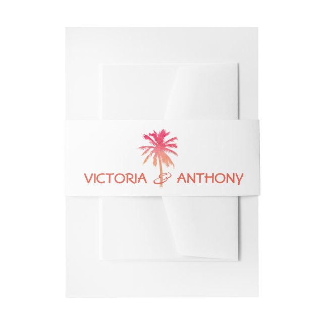 Cintas Para Invitaciones Boda Tropical Sunset Palm Tree Beach (Anverso Ejemplo)