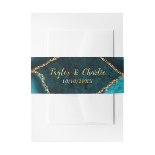 Cintas Para Invitaciones Boda verde azulado de mármol azul y árido de oro