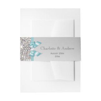 Cintas Para Invitaciones Boda Verde azulado personalizado de arcos y diaman