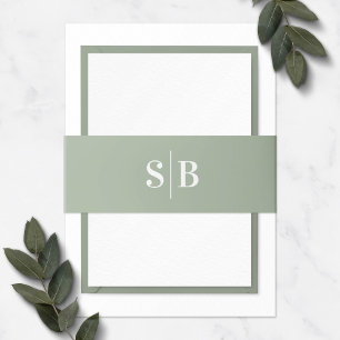 Cintas Para Invitaciones Boda verde de hoja simple monograma claro