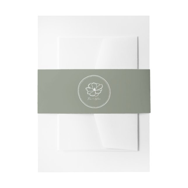 Cintas Para Invitaciones Boda verde de la franja floral (Anverso Ejemplo)