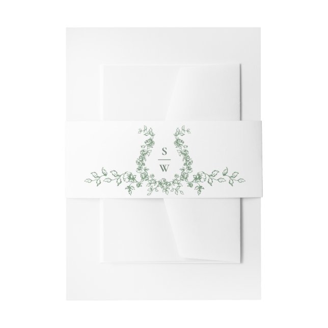 Cintas Para Invitaciones Boda verde de la sabana floral del ornato renacent (Anverso Ejemplo)