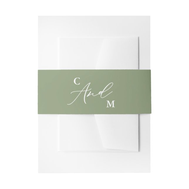 Cintas Para Invitaciones Boda verde de monograma minimalista (Anverso Ejemplo)