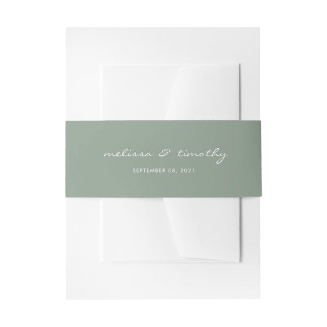 Cintas Para Invitaciones Boda verde de sabio Minimalista simple (Anverso Ejemplo)
