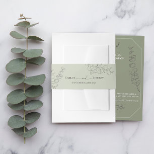 Cintas Para Invitaciones boda verde de salvia de hojas minimalistas a mano