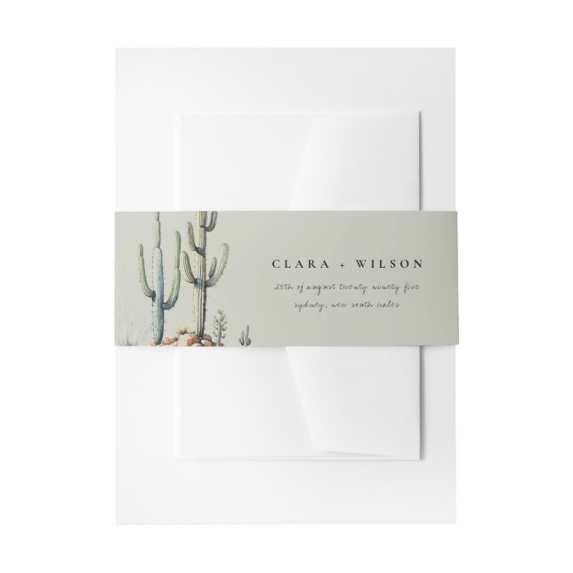 Cintas Para Invitaciones Boda Verde del sabio del desierto de Boho Cactus e (Anverso Ejemplo)