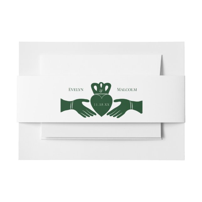 Cintas Para Invitaciones Boda verde gráfico simple del anillo del claddagh  (Anverso Ejemplo)