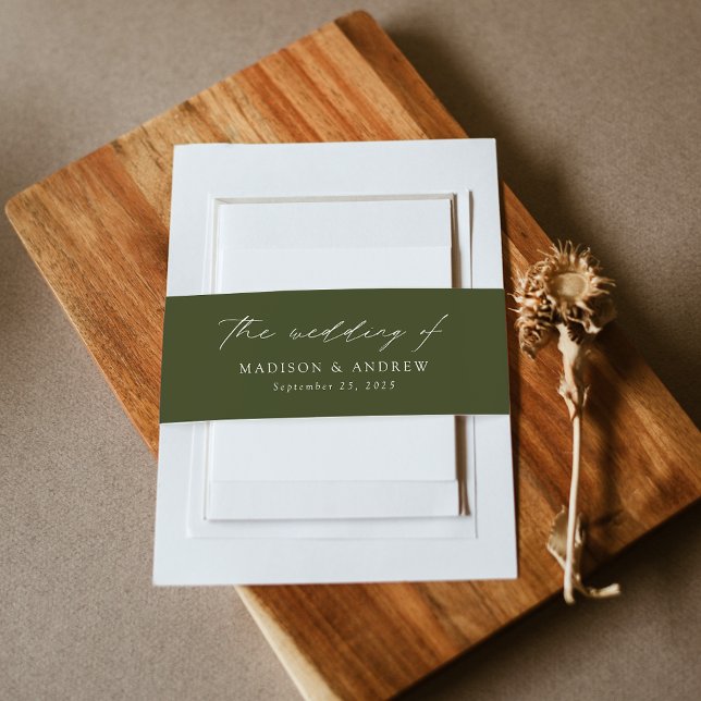Cintas Para Invitaciones Boda verde oliva con escritura elegante moderna (Subido por el creador)