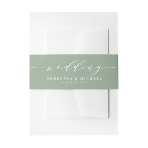 Cintas Para Invitaciones Boda verde sabio con guión de porquería minimalist