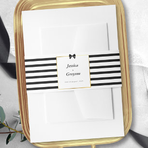 Cintas Para Invitaciones Boda Vertical Marco Dorado Raya Blanca Negra