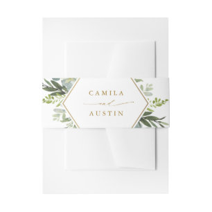 Cintas Para Invitaciones Boda Watercolor Greenery Gold Hexagon