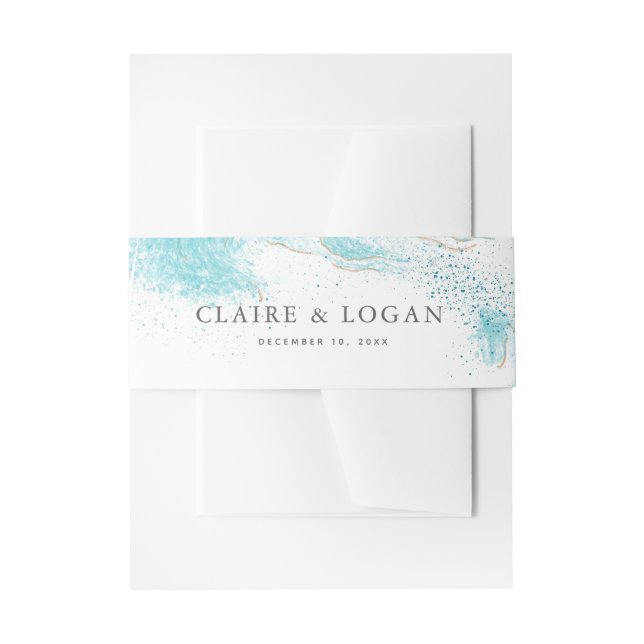 Cintas Para Invitaciones Bodas Costeras con Olas Azules Brillantes (Anverso Ejemplo)