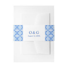 Cintas Para Invitaciones bodas de baldosas azules mediterráneas y limones