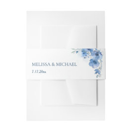 Cintas Para Invitaciones Bodas de flores de acuarela azul