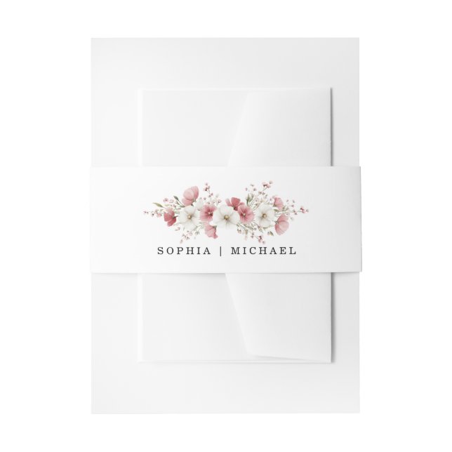 Cintas Para Invitaciones Bodas de flores silvestres rosadas   (Anverso Ejemplo)