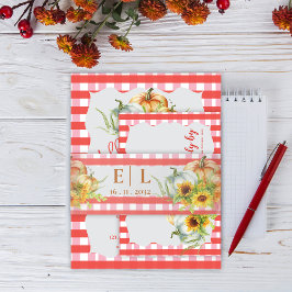 Cintas Para Invitaciones Bodas de Otoño con Calabazas de Gingan Rojo y Gira