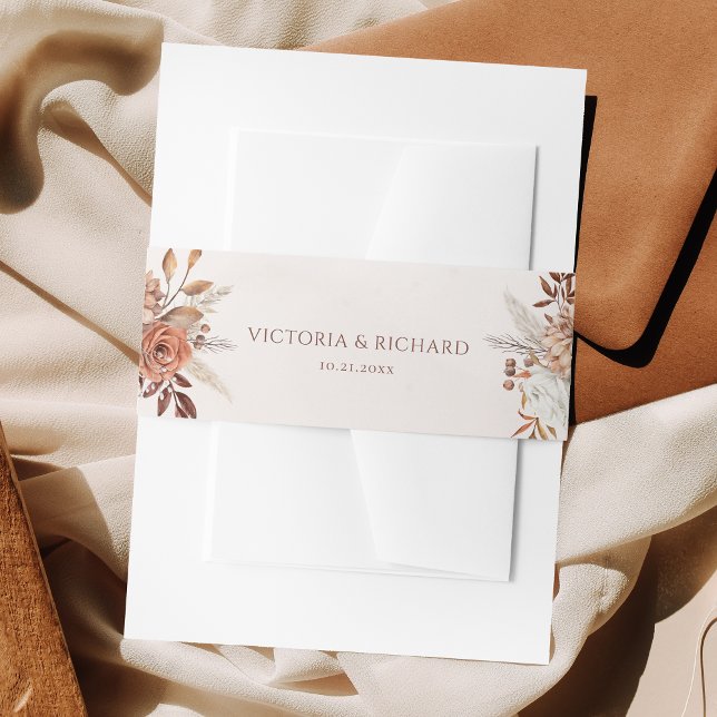Cintas Para Invitaciones Bodas de otoño con flores de terracota óxido boho (Subido por el creador)