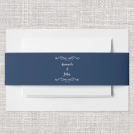 Cintas Para Invitaciones Bodas Elegantes Caligrafía Clásico Azul Marino