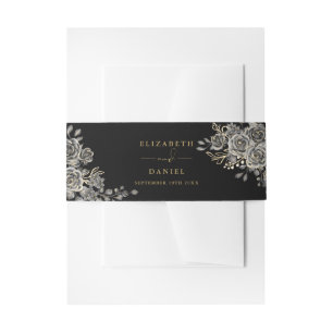 Cintas Para Invitaciones Bodas Góticas de Rosas Florales Negras y Doradas