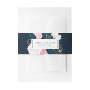 Cintas Para Invitaciones Bodas Modernas de Peonías Rosadas con Hojas de Oro
