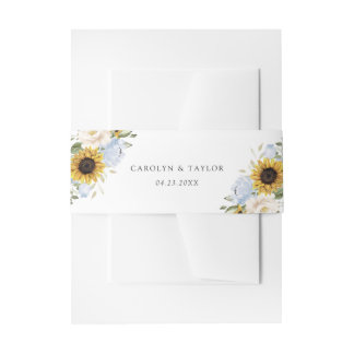Cintas Para Invitaciones Bodas Rústicas Florales de Girasoles Azules Polvor