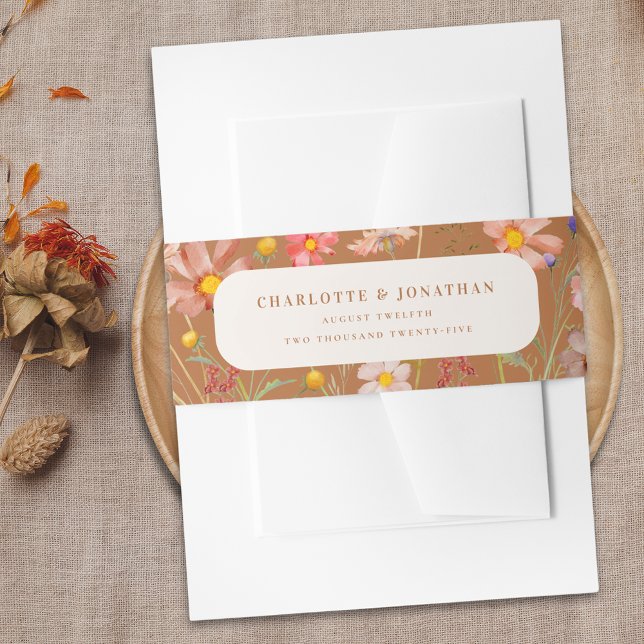 Cintas Para Invitaciones Boho Boho Rustic Floral Fall Wedding (Terracotta beige Boho rustic floral fall custom Wedding belly bands watercolor wildflowers elegant )