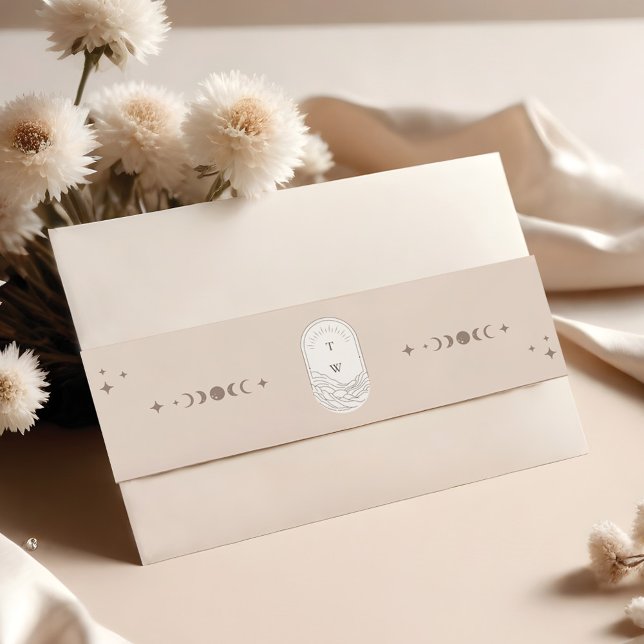 Cintas Para Invitaciones Boho Celestial Moon Stars Monograma holístico (Boho Celestial Moon Stars Monogram Holistic Invitation Belly Band)