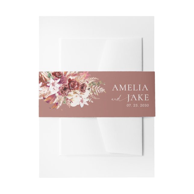 Cintas Para Invitaciones Boho Dusty Rosewood Floral Wedding Invitation  (Anverso Ejemplo)