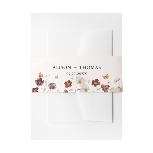 Cintas Para Invitaciones Boho Fall Florals Butterfly Boda (Anverso Ejemplo)