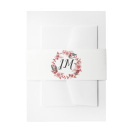 Cintas Para Invitaciones Boho Feather Burgundy Rosa Wreath Monograma