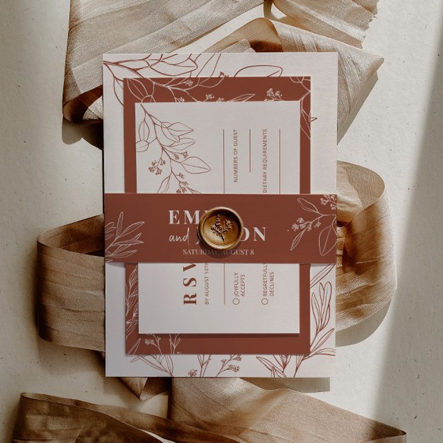 Cintas Para Invitaciones Boho Floral Terracotta Invitación Belly Band (Subido por el creador)