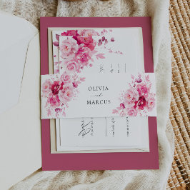 Cintas Para Invitaciones Boho Magenta Boda floral rosa caliente