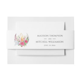 Cintas Para Invitaciones Boho Moon Crystals Feathers Pink Flowers Boda