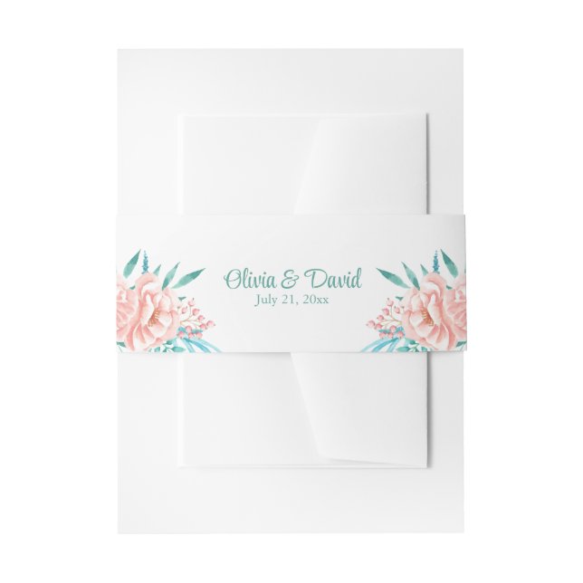 Cintas Para Invitaciones Boho Peach y Turquoise Floral Boda (Anverso Ejemplo)