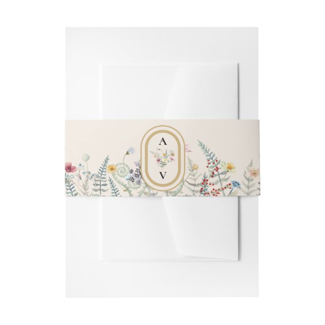Cintas Para Invitaciones Boho Wildflower Fern Beige Boda Monograma (Anverso Ejemplo)